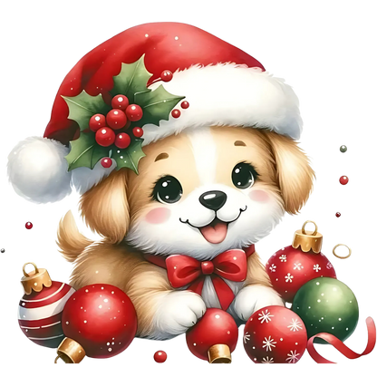 Cute Christmas puppy portrait DTF transfer, pattern XMAS1511-24