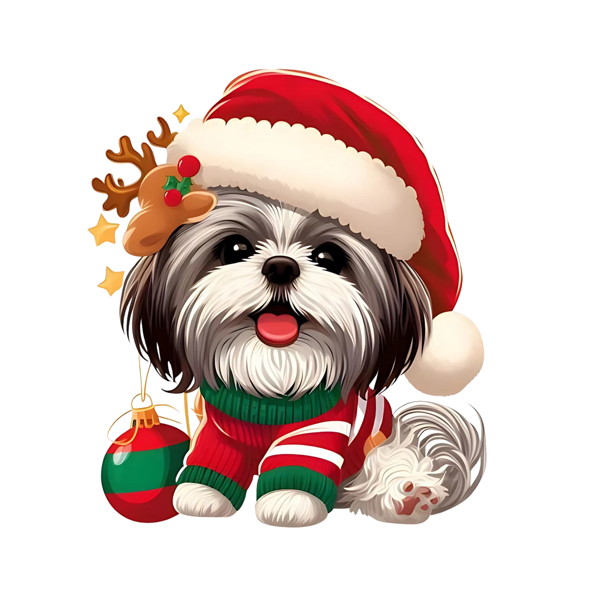 Cute Christmas puppy portrait DTF transfer, pattern XMAS1511-25