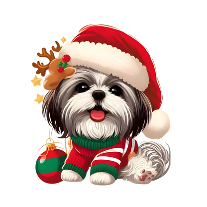 Cute Christmas puppy portrait DTF transfer, pattern XMAS1511-25