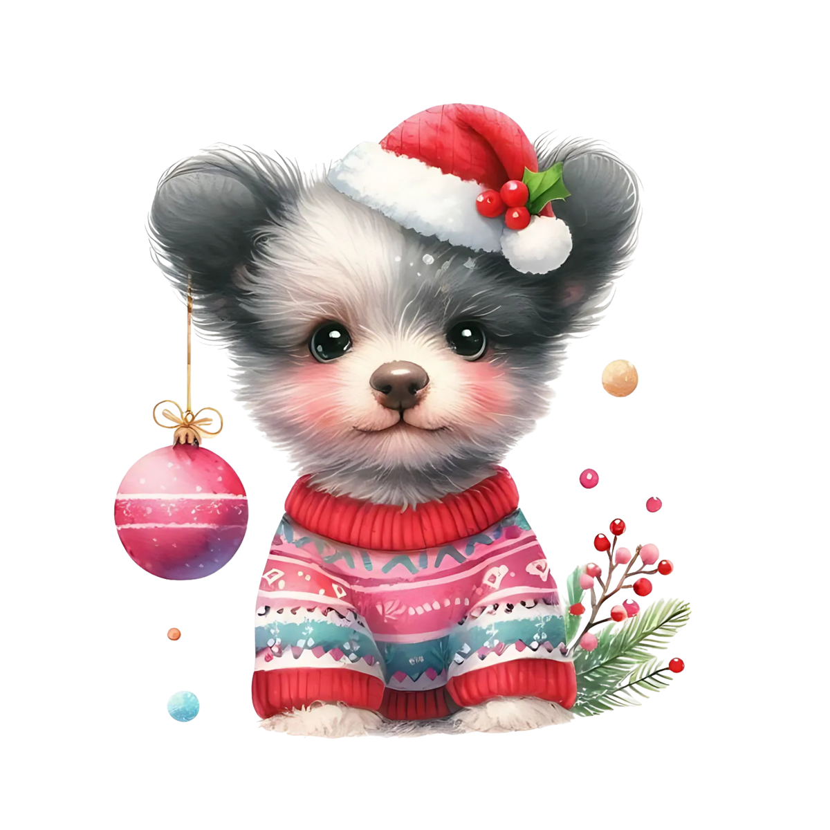 Cute Christmas puppy portrait DTF transfer, pattern XMAS1511-28