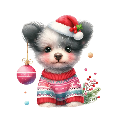 Cute Christmas puppy portrait DTF transfer, pattern XMAS1511-28