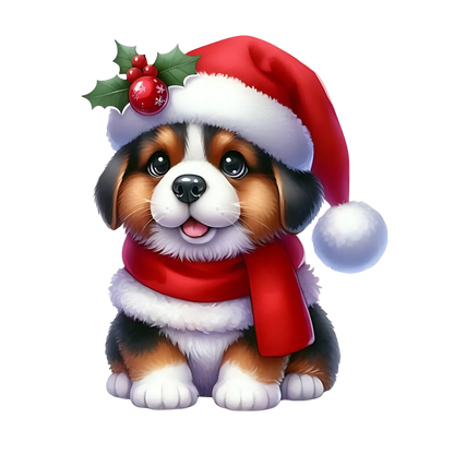 Cute Christmas puppy portrait DTF transfer, pattern XMAS1511-29
