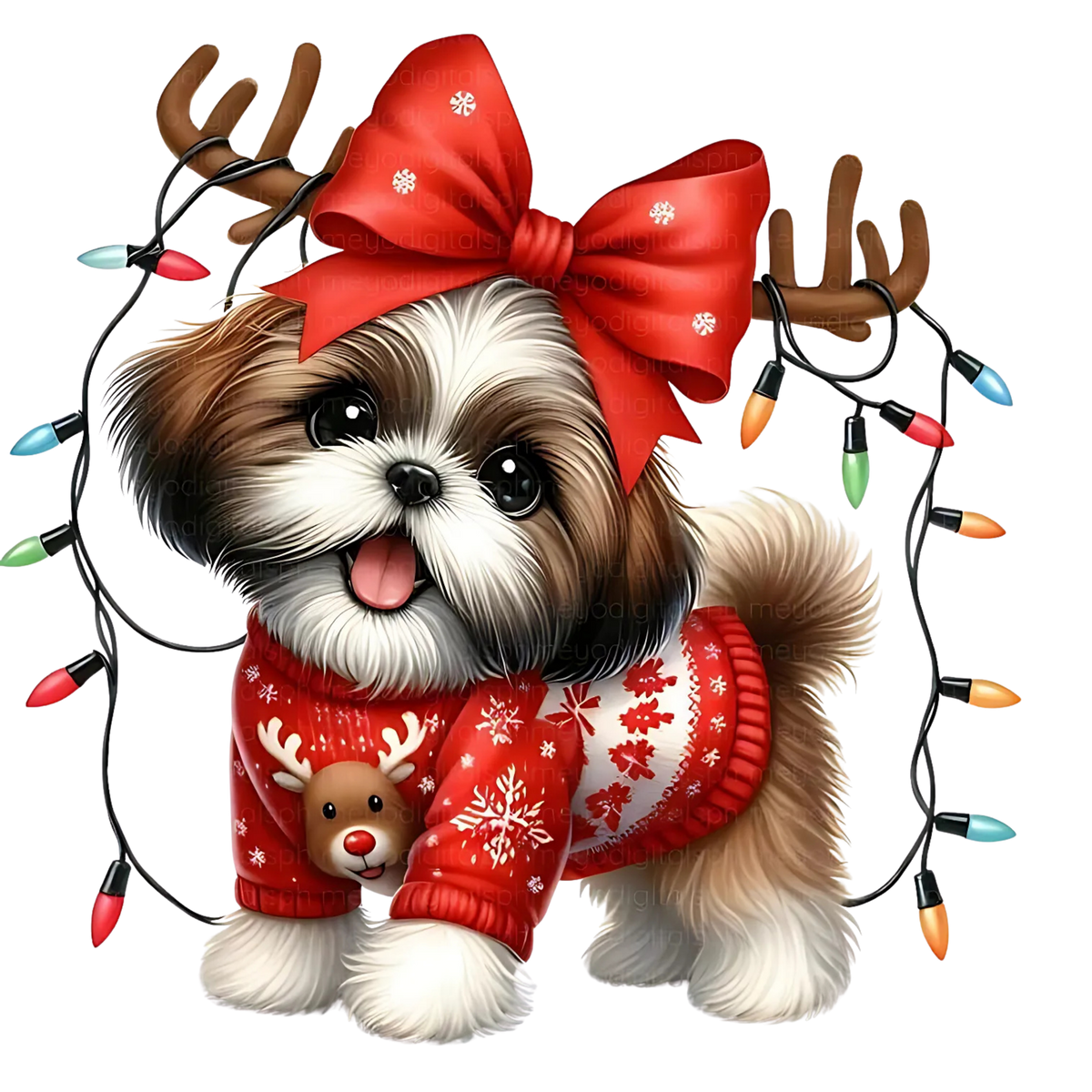 Cute Christmas puppy portrait DTF transfer, pattern XMAS1511-4