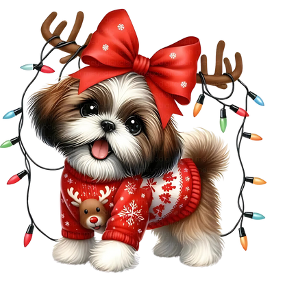 Cute Christmas puppy portrait DTF transfer, pattern XMAS1511-4