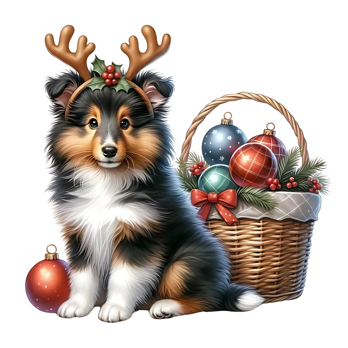 Cute Christmas puppy portrait DTF transfer, pattern XMAS1511-5
