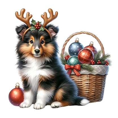Cute Christmas puppy portrait DTF transfer, pattern XMAS1511-5