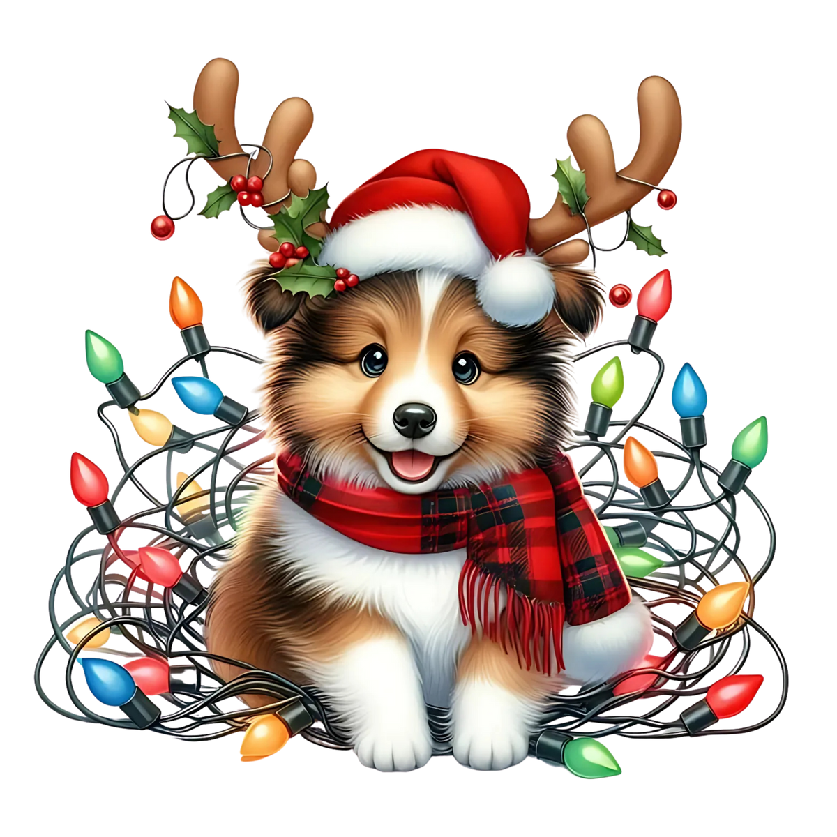 Cute Christmas puppy portrait DTF transfer, pattern XMAS1511-6