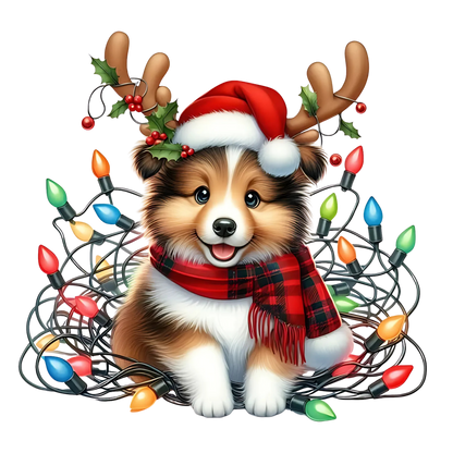 Cute Christmas puppy portrait DTF transfer, pattern XMAS1511-6