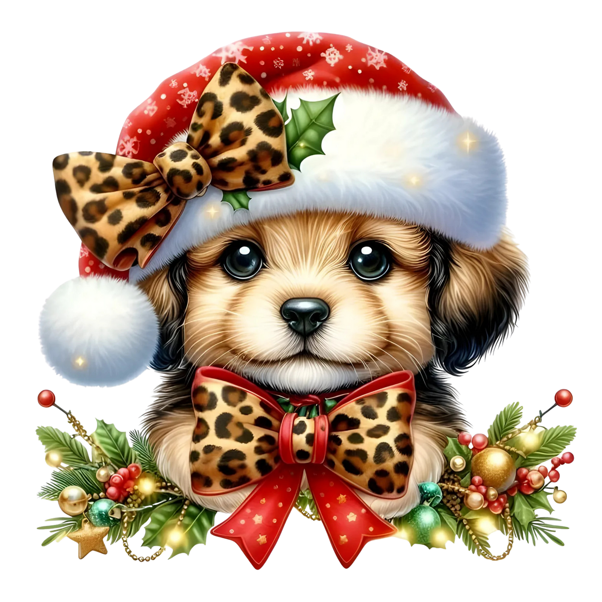 Cute Christmas puppy portrait DTF transfer, pattern XMAS1511-7
