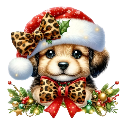Cute Christmas puppy portrait DTF transfer, pattern XMAS1511-7