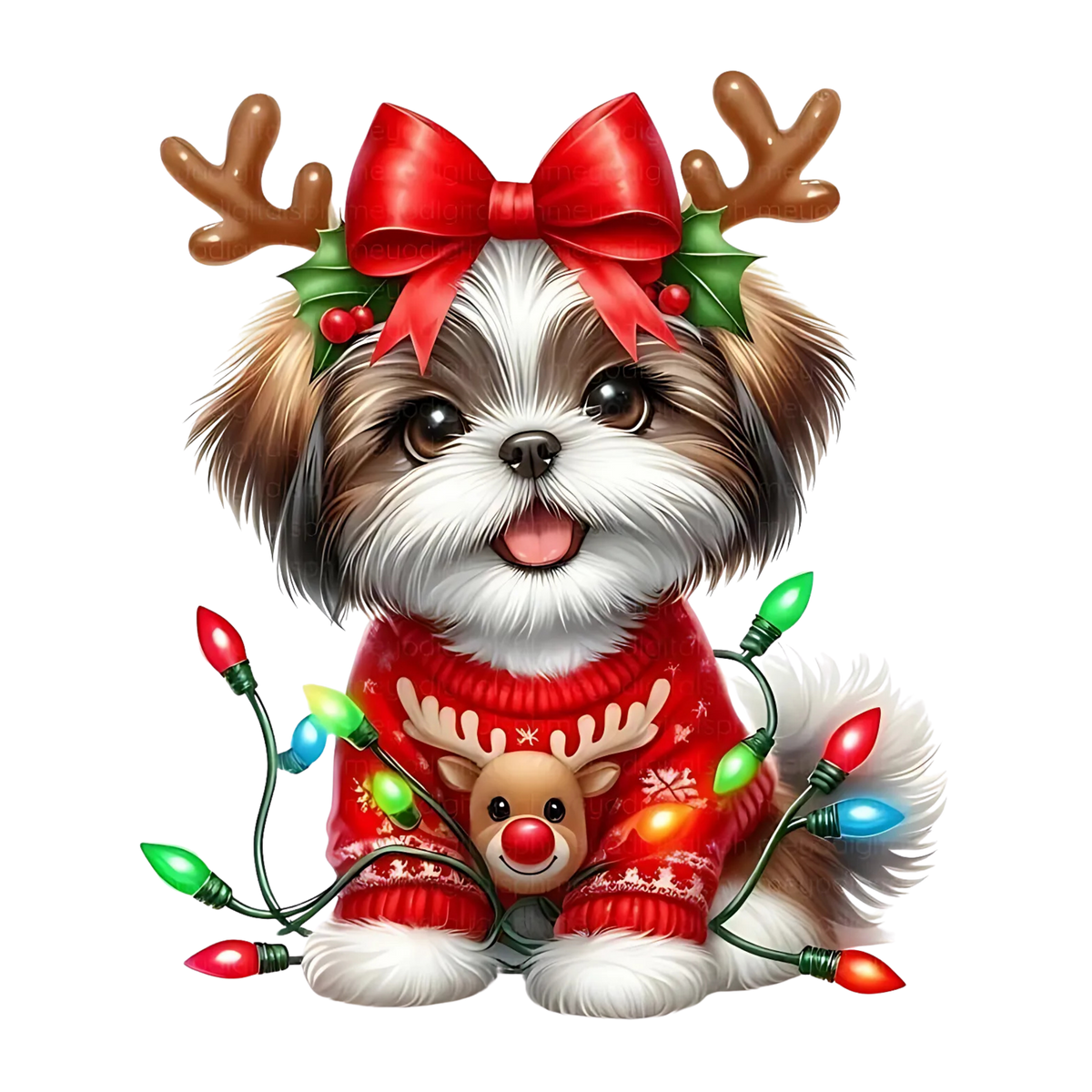 Cute Christmas puppy portrait DTF transfer, pattern XMAS1511-9