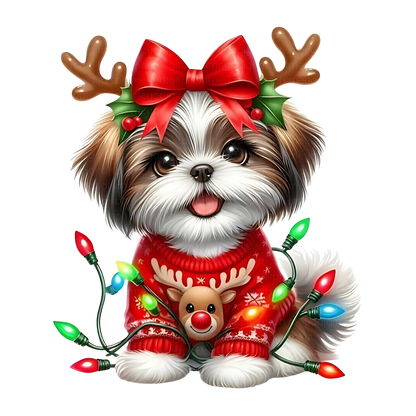 Cute Christmas puppy portrait DTF transfer, pattern XMAS1511-9