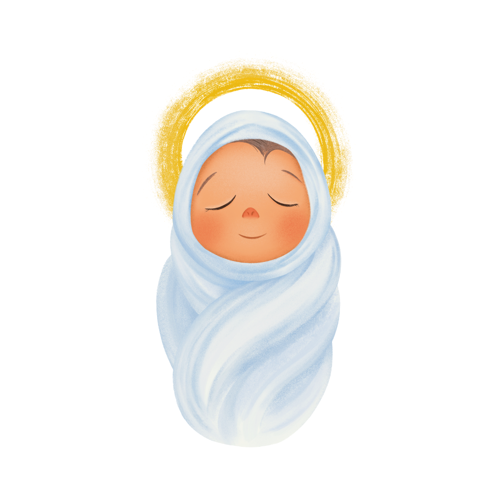 Cute illustrated baby Jesus Christmas DTF transfer, pattern XMAS1512-24