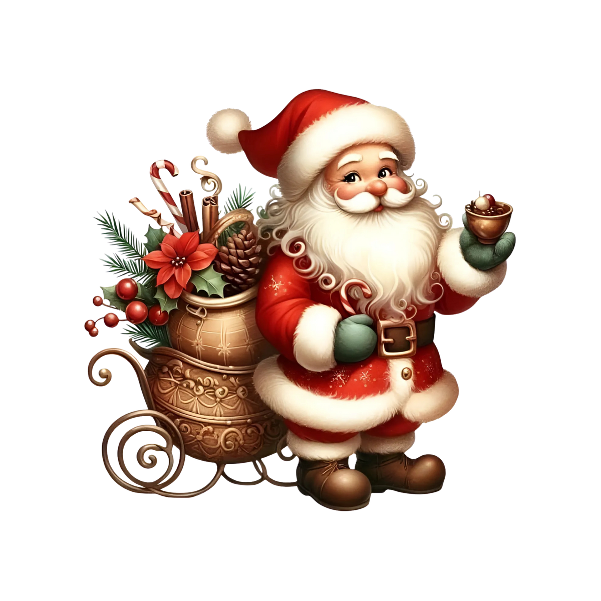 Cute illustrated Santa Christmas DTF transfer, pattern XMAS1514-1