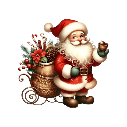 Cute illustrated Santa Christmas DTF transfer, pattern XMAS1514-1