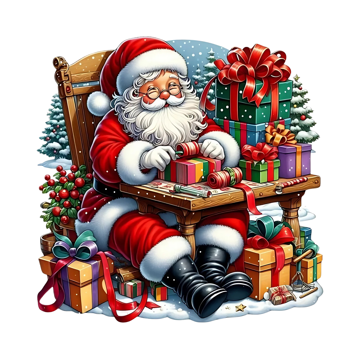 Cute illustrated Santa Christmas DTF transfer, pattern XMAS1514-27
