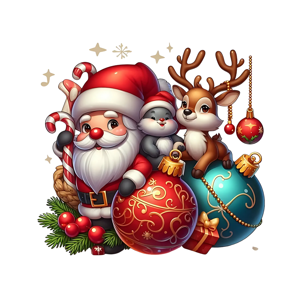 Cute illustrated Santa Christmas DTF transfer, pattern XMAS1514-3