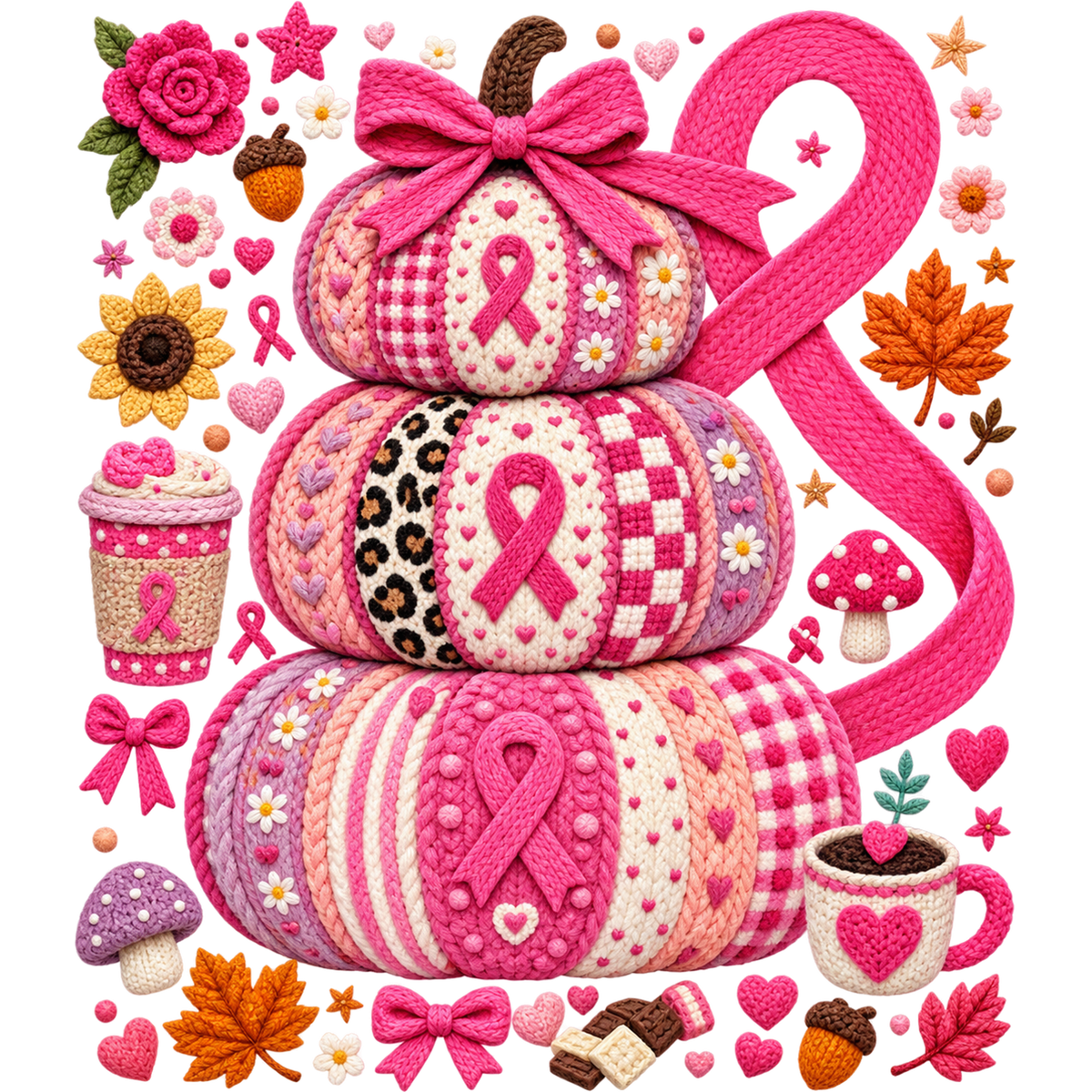 Breast Cancer Awareness Faux Yarn DTF Transfers – Ready to Press