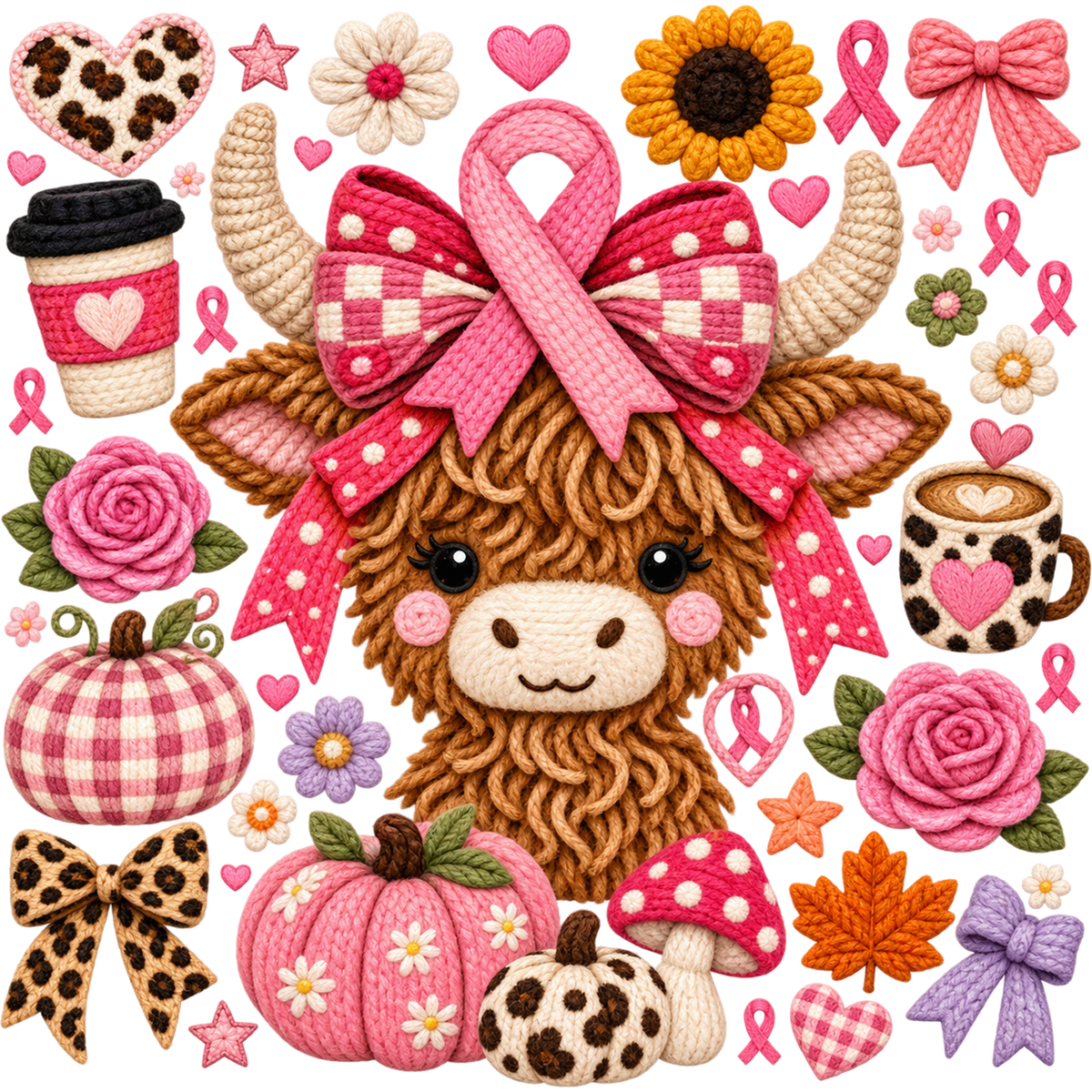 Breast Cancer Awareness Faux Yarn DTF Transfers – Ready to Press
