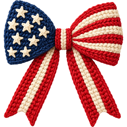 Y17 – Patriotic Red, White & Blue Bow Faux Yarn DTF Transfers