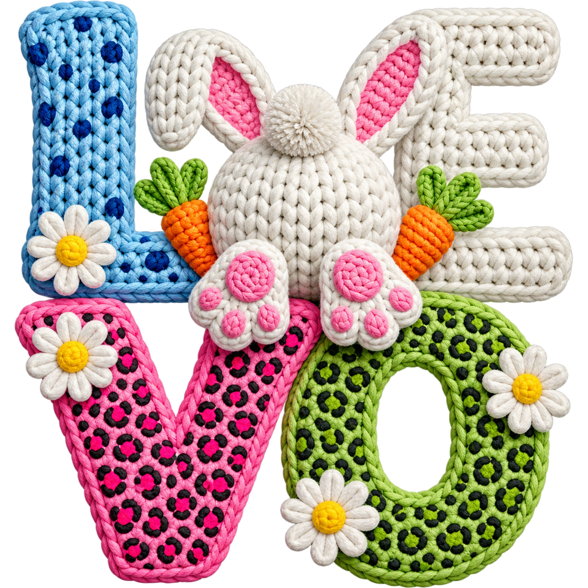 Y19 – Easter Bunny, Egg & Bow Faux Yarn DTF Transfers
