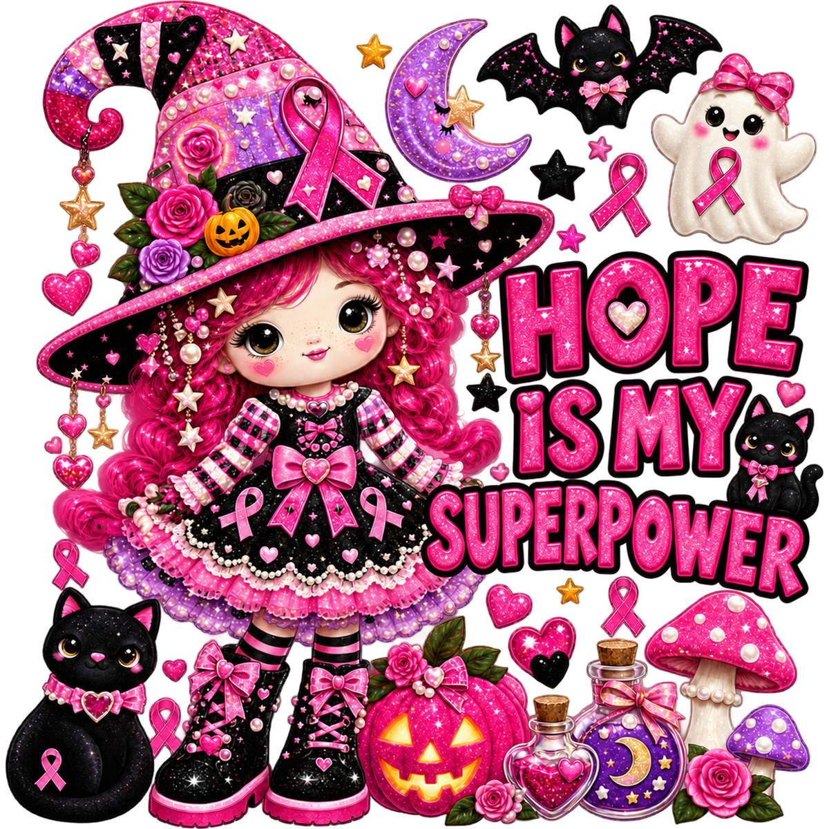 Pattern Y2-10 pink ribbon and faux crochet collection DTF transfer