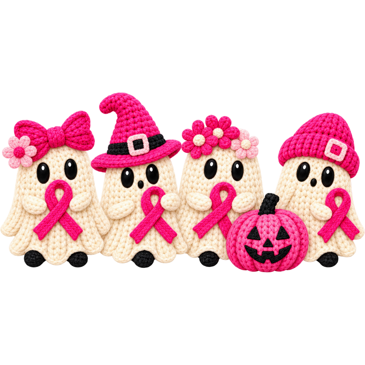 Pattern Y2-11 pink ribbon and faux crochet collection DTF transfer