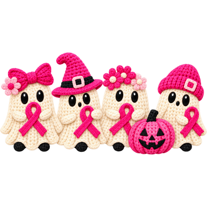 Pattern Y2-11 pink ribbon and faux crochet collection DTF transfer