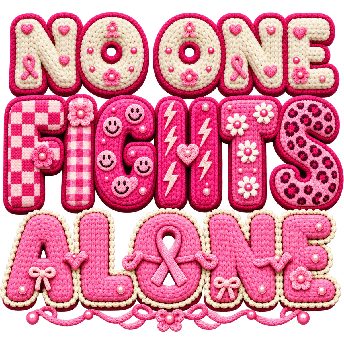 Pattern Y2-15 pink ribbon and faux crochet collection DTF transfer