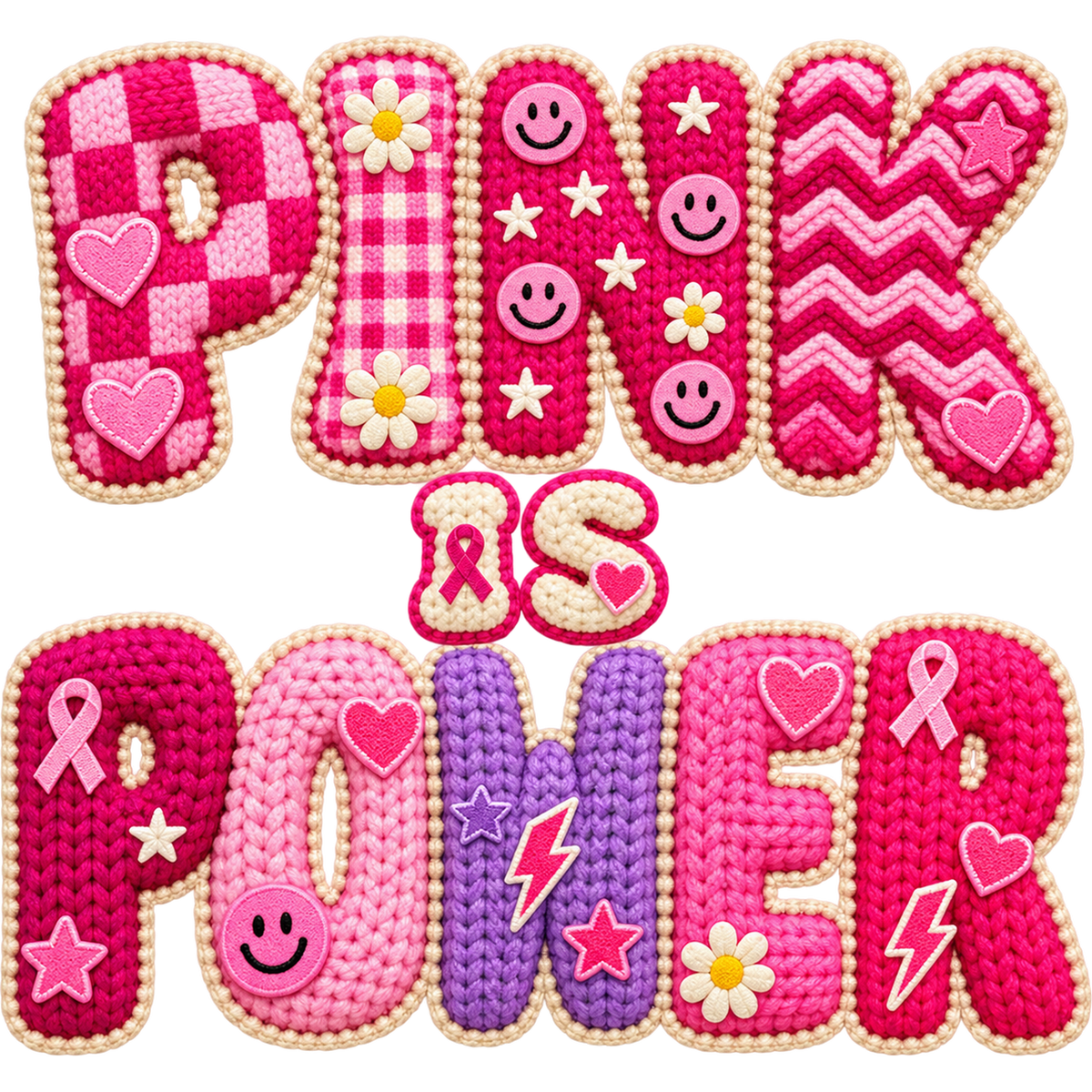 Pattern Y2-16 pink ribbon and faux crochet collection DTF transfer