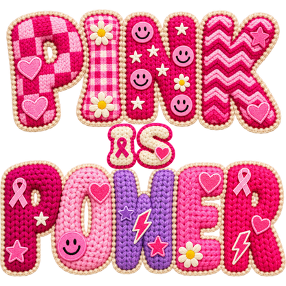 Pattern Y2-16 pink ribbon and faux crochet collection DTF transfer