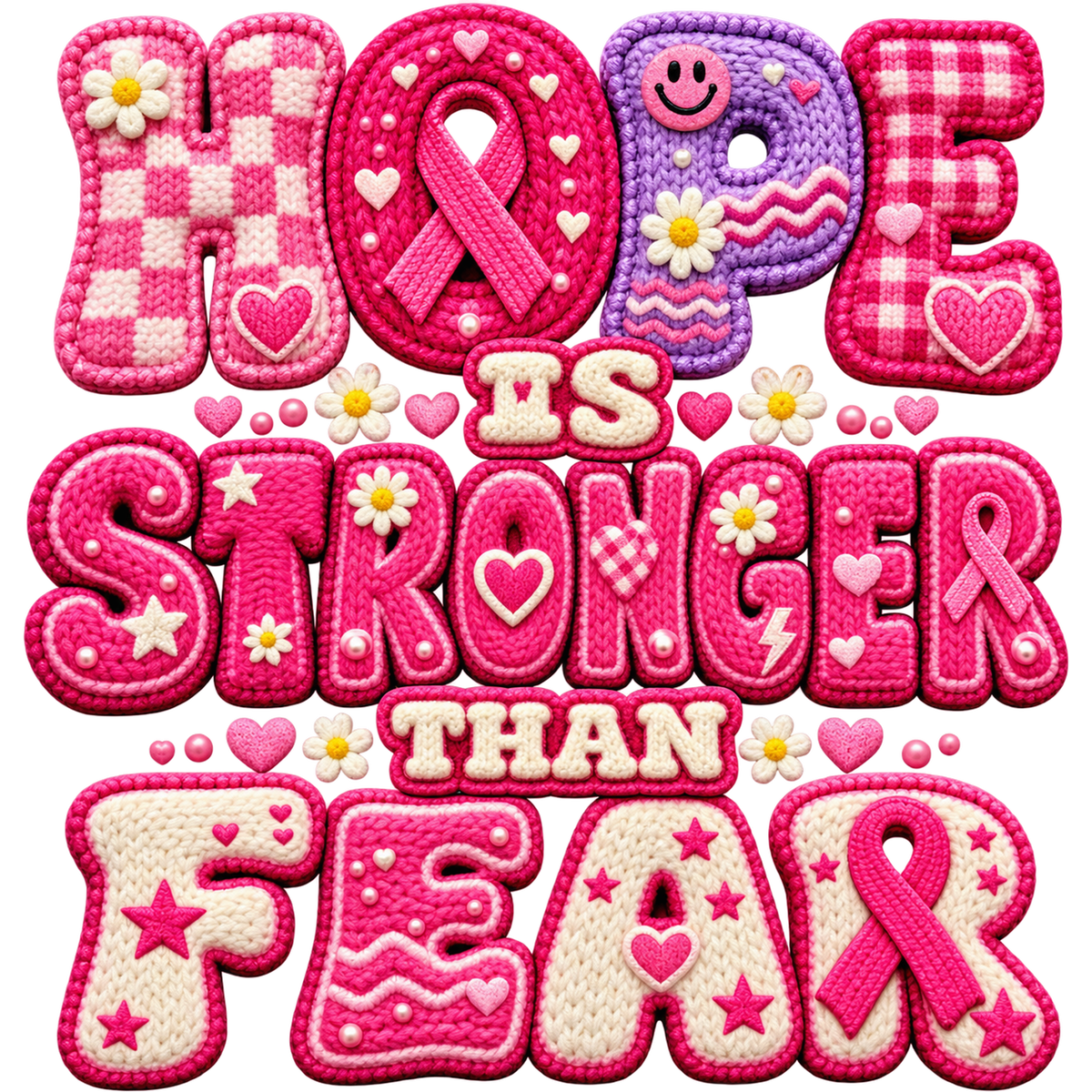 Pattern Y2-17 pink ribbon and faux crochet collection DTF transfer