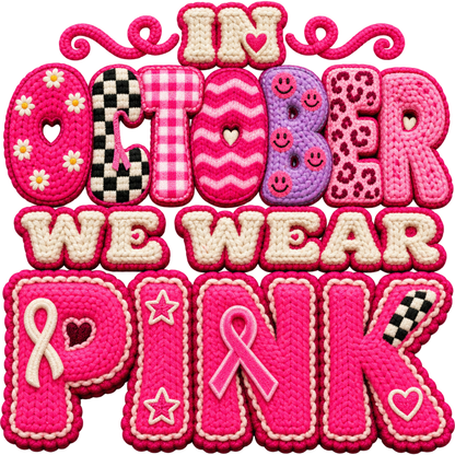 Pattern Y2-19 pink ribbon and faux crochet collection DTF transfer