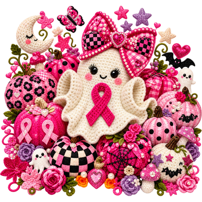 Pattern Y2-2 pink ribbon and faux crochet collection DTF transfer