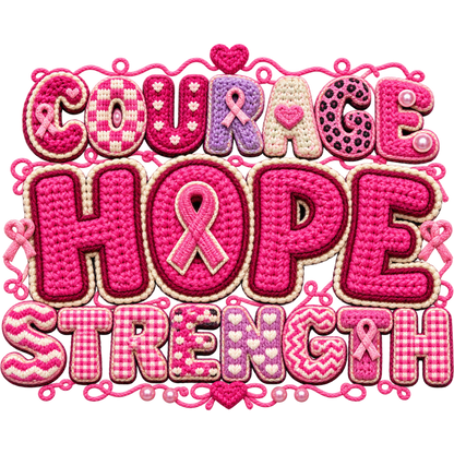Pattern Y2-20 pink ribbon and faux crochet collection DTF transfer