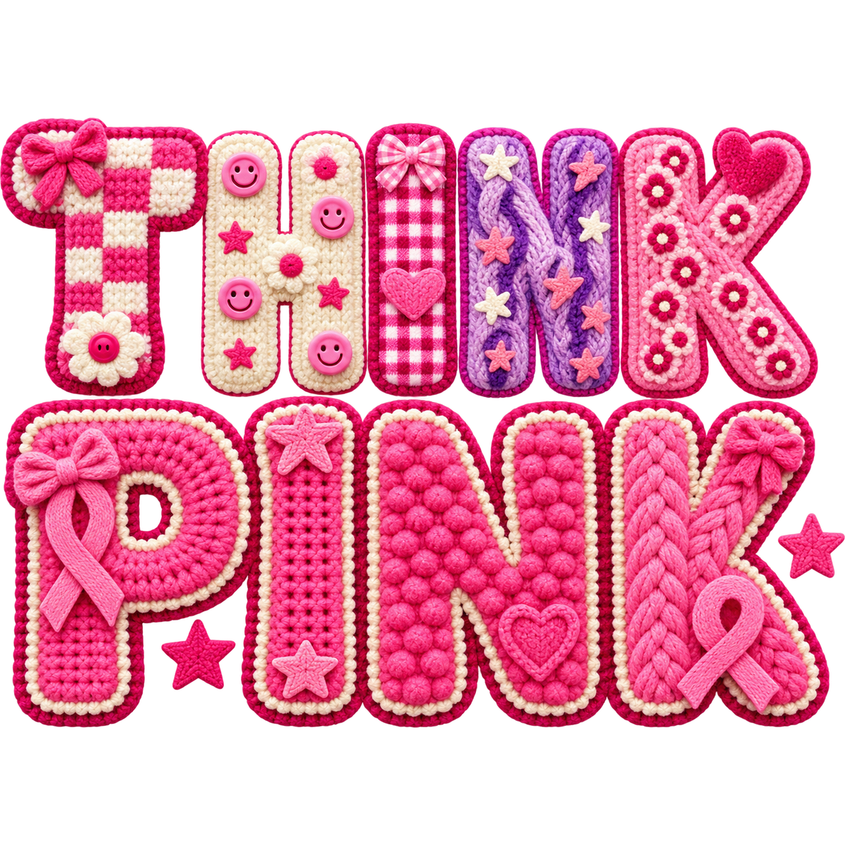 Pattern Y2-21 pink ribbon and faux crochet collection DTF transfer