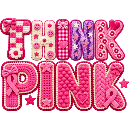 Pattern Y2-21 pink ribbon and faux crochet collection DTF transfer