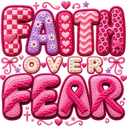 Pattern Y2-23 pink ribbon and faux crochet collection DTF transfer