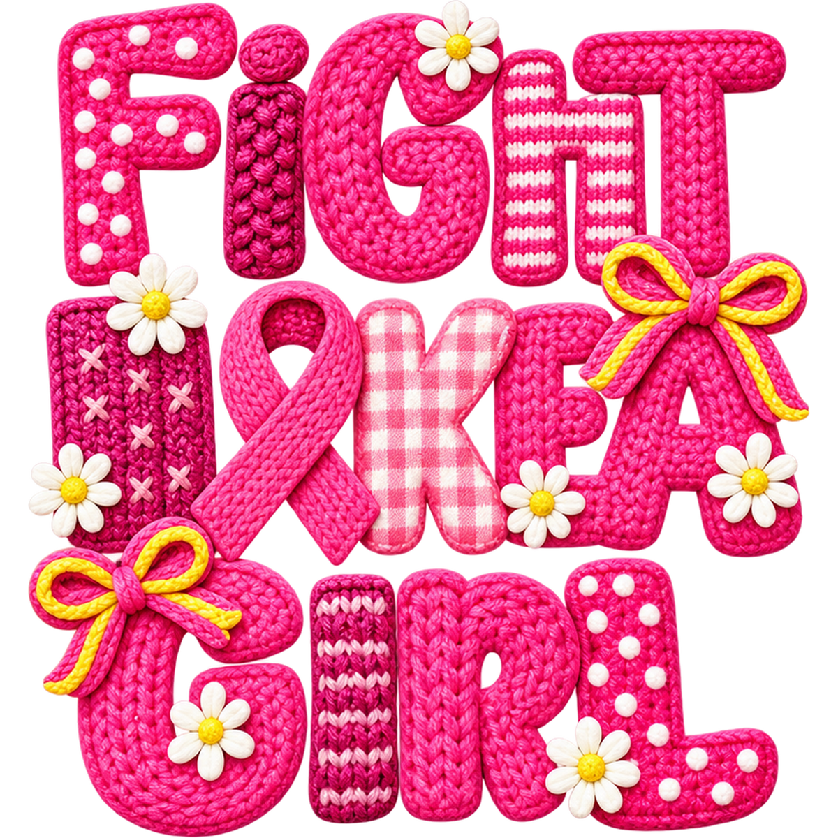 Pattern Y2-3 pink ribbon and faux crochet collection DTF transfer
