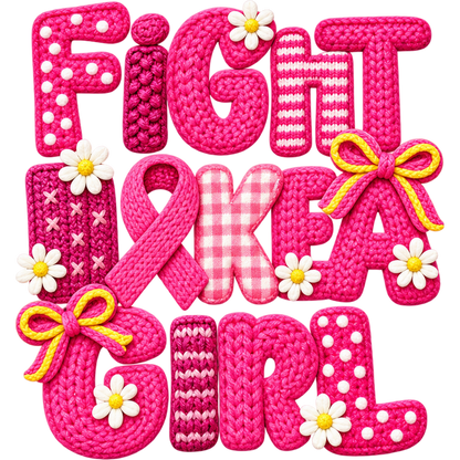 Pattern Y2-3 pink ribbon and faux crochet collection DTF transfer