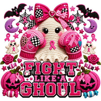 Pattern Y2-4 pink ribbon and faux crochet collection DTF transfer