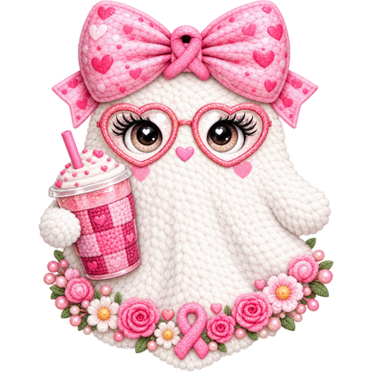 Pattern Y2-7 pink ribbon and faux crochet collection DTF transfer