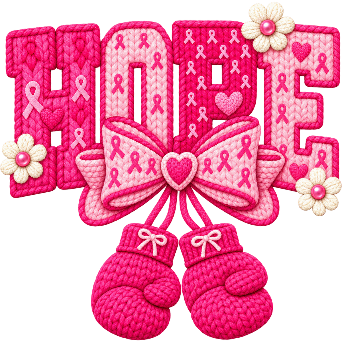 Pattern Y2-9 pink ribbon and faux crochet collection DTF transfer