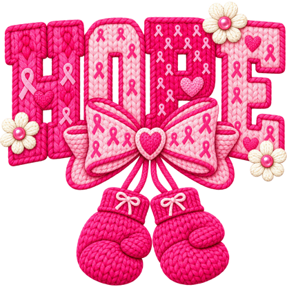 Pattern Y2-9 pink ribbon and faux crochet collection DTF transfer