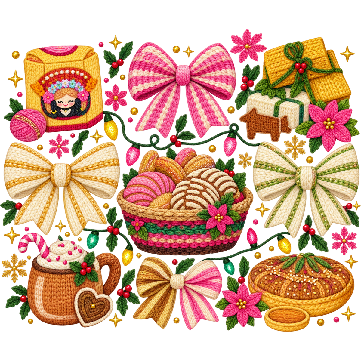 Y3-16 – Christmas Concha & Cocoa Faux Yarn DTF Transfers
