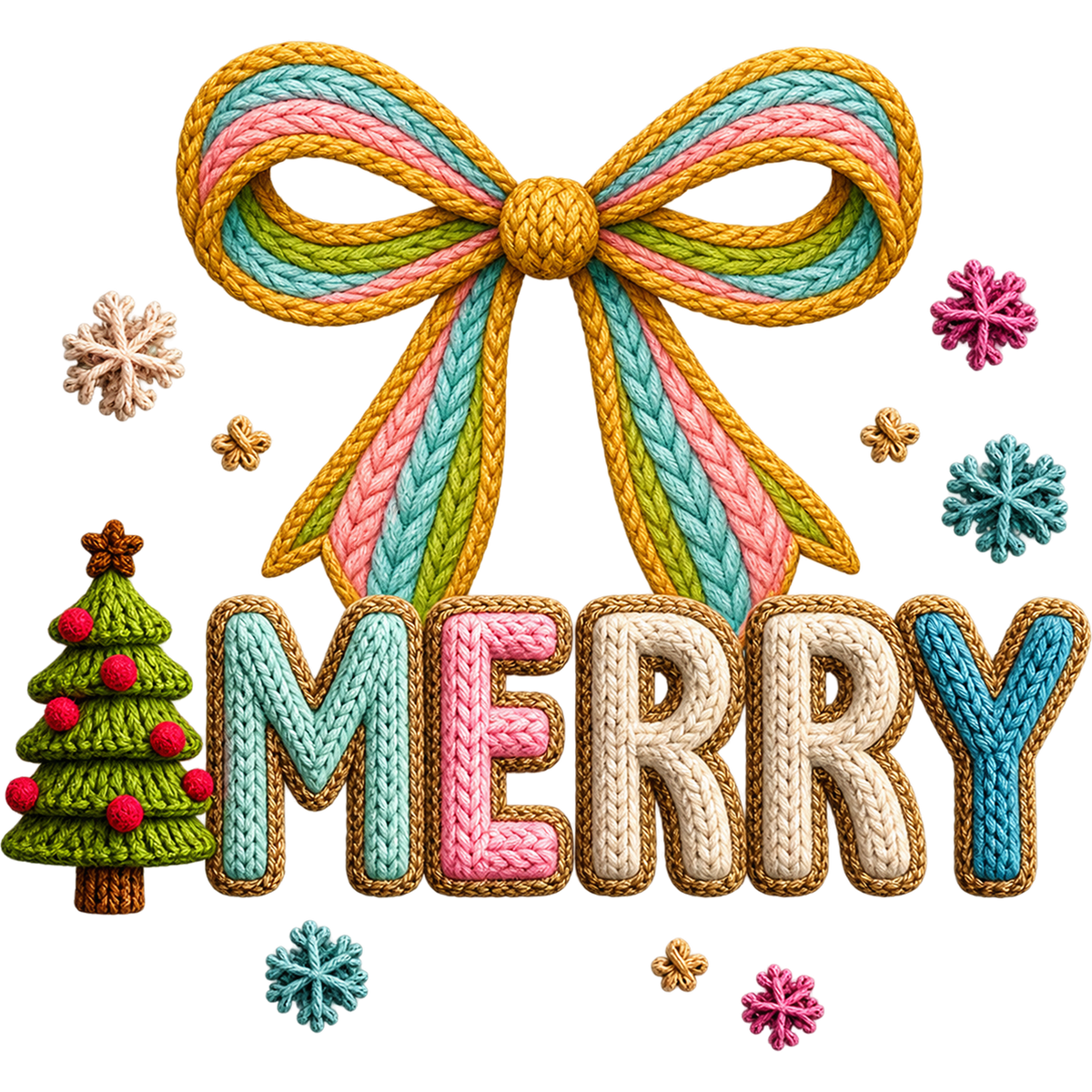 Y33 – Christmas Faux Yarn Lettering & Bow DTF Transfers