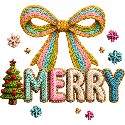 Y33 – Christmas Faux Yarn Lettering & Bow DTF Transfers
