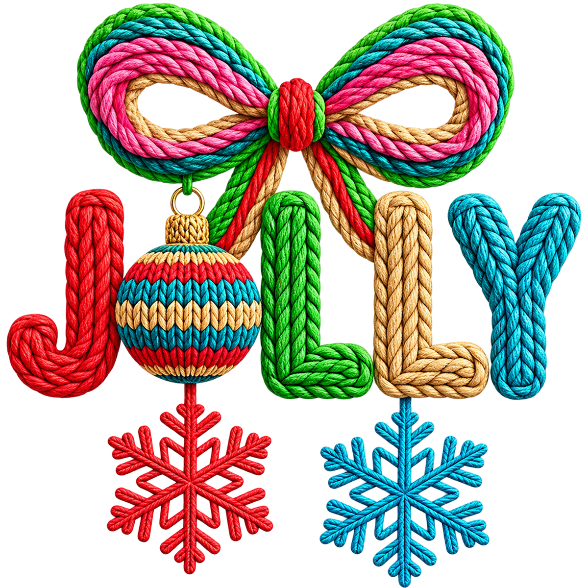 Y4 – Christmas Faux Yarn Lettering & Bow DTF Transfers