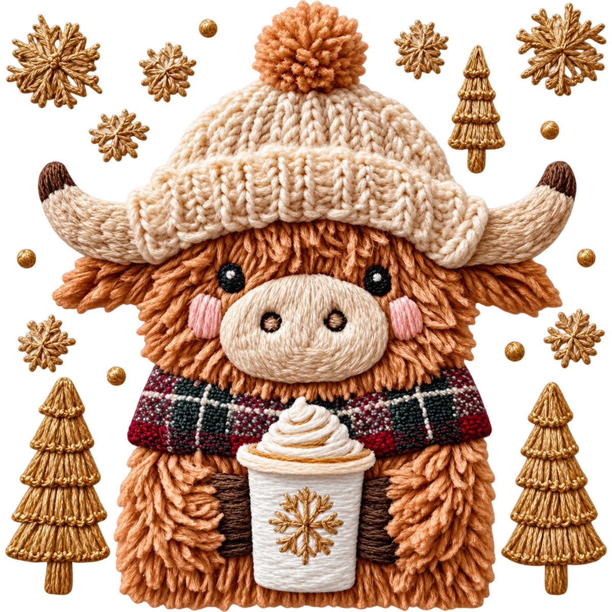 Y60 – Winter Highland Cow Faux Yarn DTF Transfers