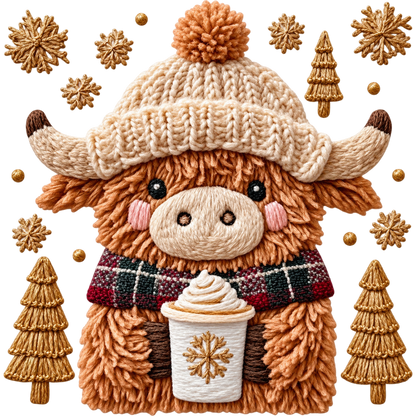 Y60 – Winter Highland Cow Faux Yarn DTF Transfers